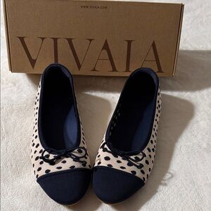 Vivaia Navy and Cream Polka Dot Flats
